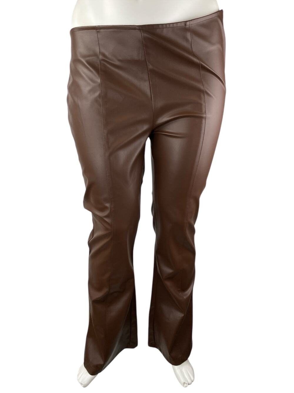 Heartbreak Women's Brown Faux Leather Vegan Flare Bootcut Trousers Pants XXL